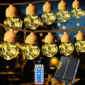 Solar String Lights Outdoor, 31Ft 20 LED Solar Festoon Lights 8 Modes Fairy Garden Lights with Remote Control, Waterproof Ball Decorative Lights for Garden, Gazebo, Patio, Yard, Parties (Warm White)