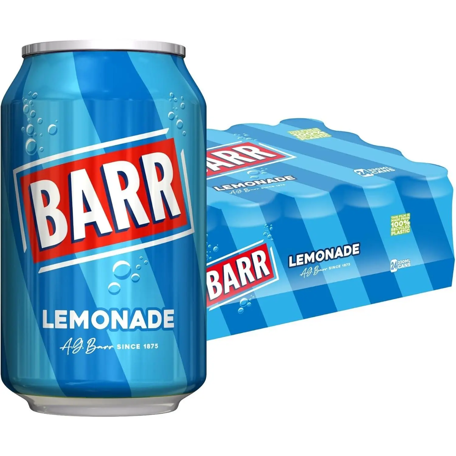 BARR since 1875, 24 Pack Perfect Lemonade, Lemon Flavoured Fizzy Drink - 24 x 330ml Cans