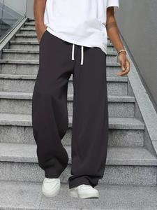 Men's Solid Drawstring Waist Straight Leg Outdoor Pants, Loose Casual Comfy Breathable Trousers for Outdoor Activities, Men's Sport & Outdoor Clothing for All Seasons