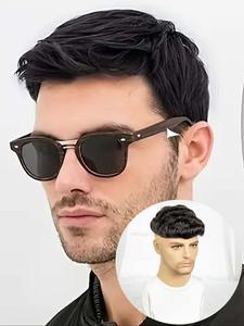 Men's Business Style Wigs, Natural Fluffy Wigs with Bangs, Breathable Human Hair Wigs for Party, Daily Use