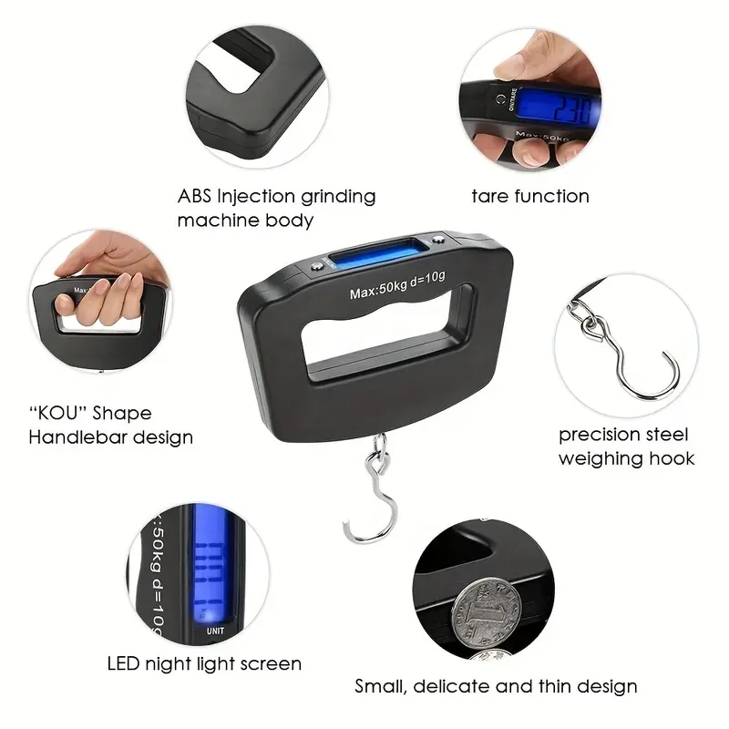 1pc Digital Handheld Luggage Hanging Scale, Mini Portable Electronic Scale with Backlit LCD Display, Travel Essentials 4