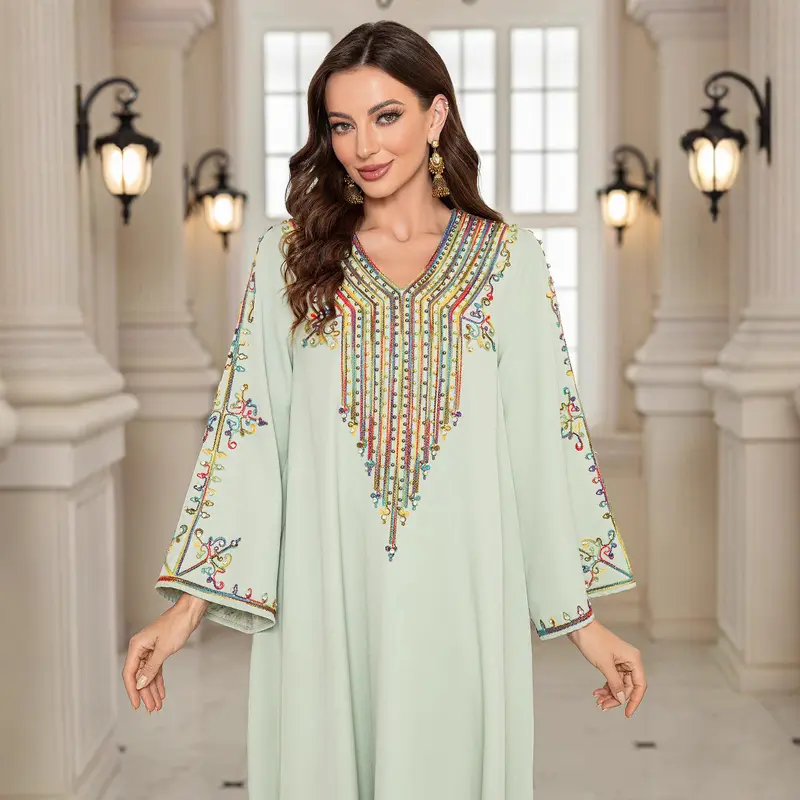 Muslim Middle East Women's Clothing Summer Elegance Rope Embroidered Robe Female Dress Dubai Clothing Abaya 4