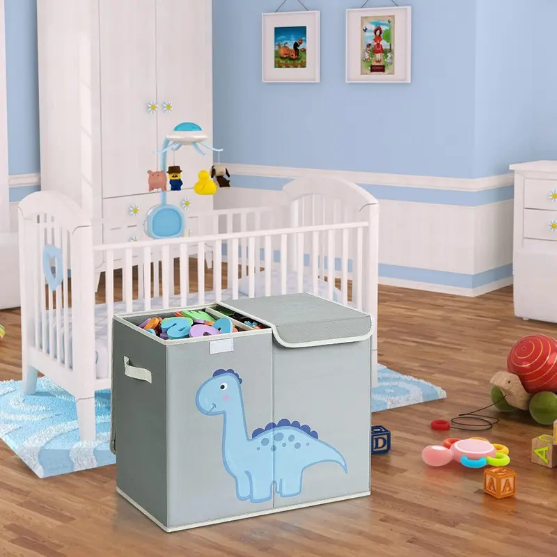 Toy Box Storage, Large Storage Box with Lid Foldable Kids Toy Chest with Handle Cartoon Toy Organiser Divider Fabric Basket Bins for Boys, Girls, Clothes, Blankets, Nursery, Home Storage (Grey) 3