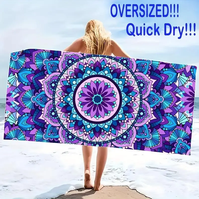 1pc Soft Microfiber Sandproof Beach Towel With Mandala Pattern - Absorbent, Quick-Drying, Perfect For Swimming, Camping, And Bathing 4