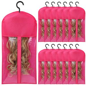Hair Extension Storage Bag, 12pcs Dust-proof Wig Storage Bag with Hook, Wig Holder for Multiple Wigs, Home Organizer for Wigs & Accessories
