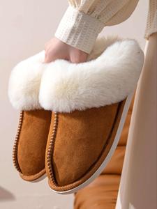 Women's Solid Minimalist Fluffy Plush Slippers, 2024 New Trendy Casual Soft Comfortable Matching Home Slippers, Warm Basic Slippers for Indoor Use for Fall & Winter, Designer Shoes