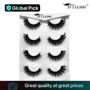 4 Pairs Volume False Eyelashes Dense Curled False Eyelashes, 17mm Fluffy Thin Lashes, Party Eye Tail Extension, Non-Toxic Solid Form, No Flammable Liquid