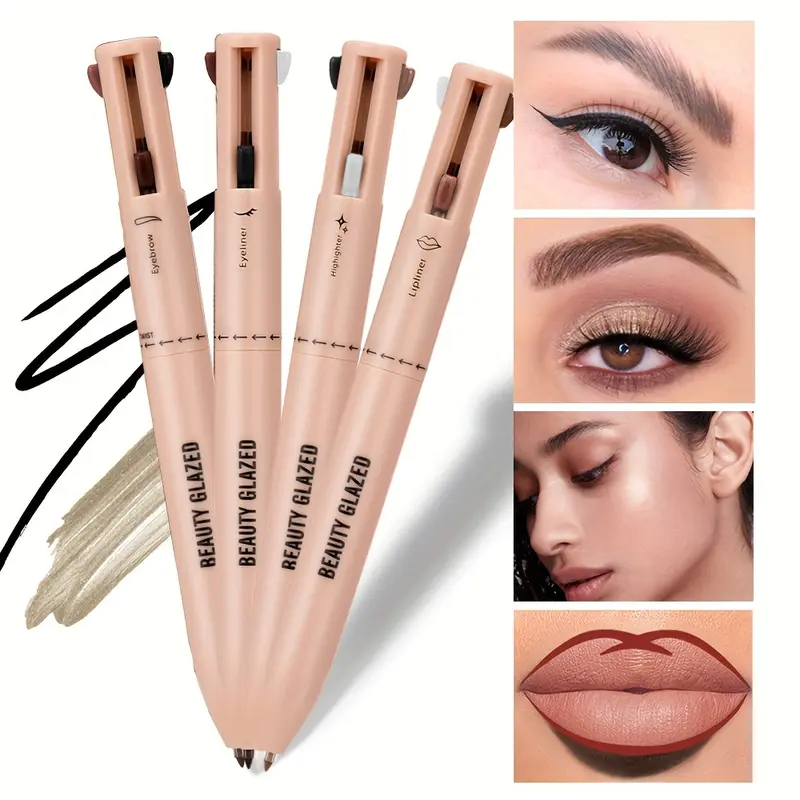 BEAUTY GLAZED 4-in-1 Multi-Function Makeup Pencil - Waterproof, Long-Lasting Highlighter, Eyebrow & Lip Liner in Nude Shades for All Skin Tones, Smooth Application, Natural Finish, Precision Highlighting | Nude Shade Cosmetics | Smooth Application Makeup 0