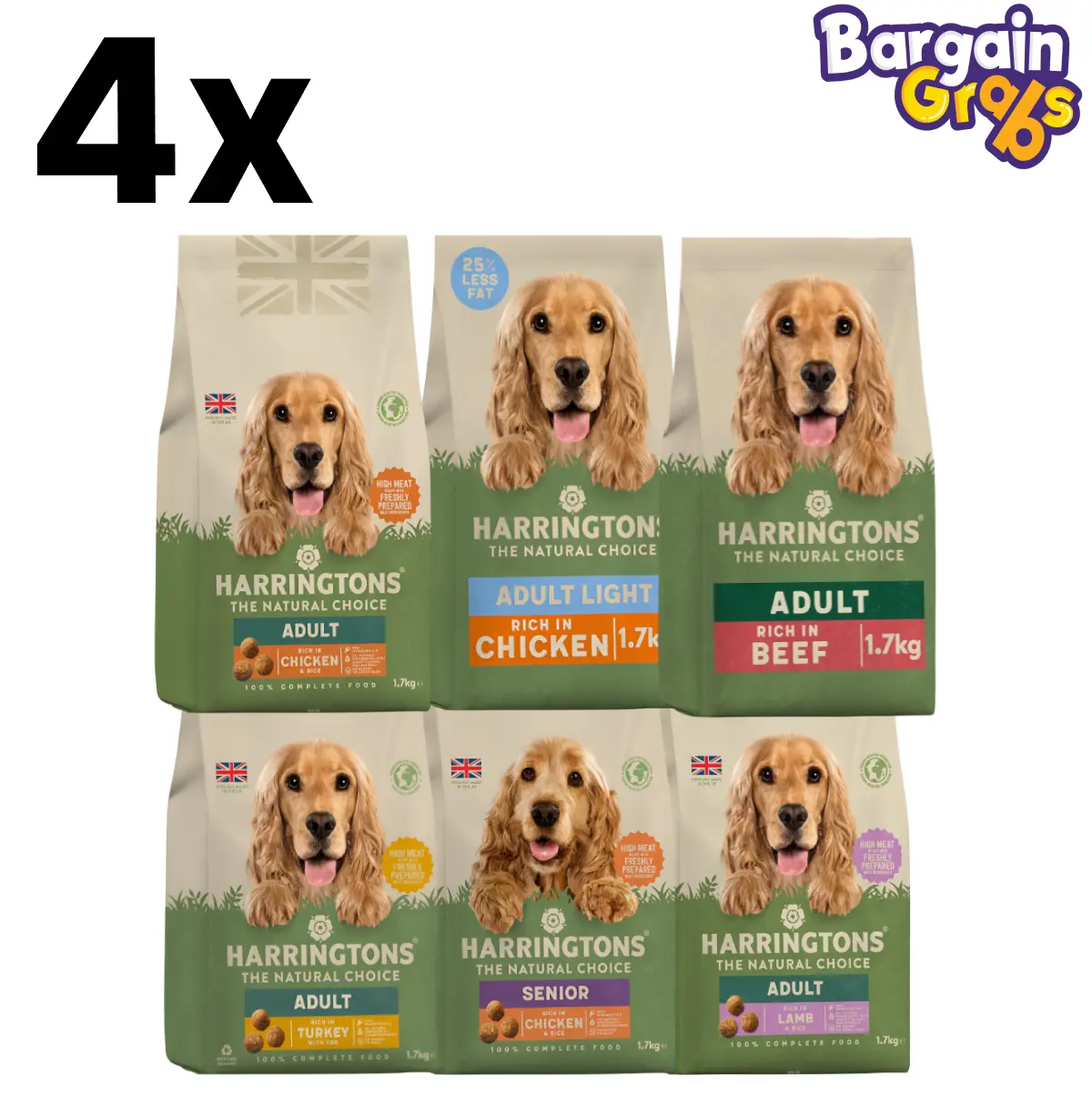 Harringtons Complete Dry Dog Food – 4 x 1.7KG Packs | Natural Nutrition for Adult, Light & Senior Dogs