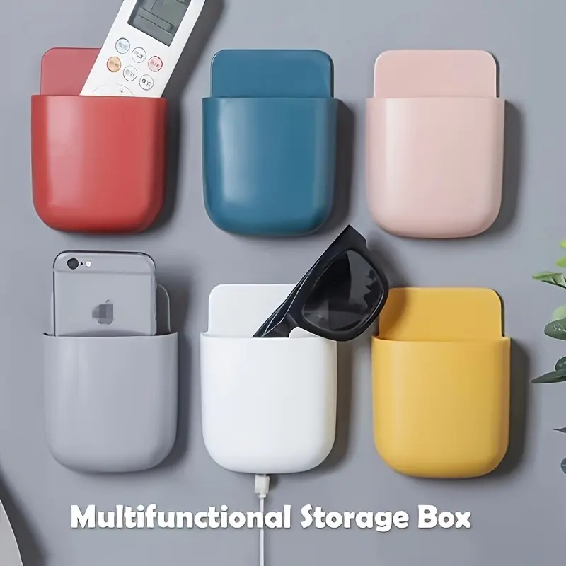 [Gifts]Plastic Adhesive Wall Mounted Storage Box - 1pc Storage Organizer for Mobile Phones, Remote Controls, and More Smartphone Cellphone