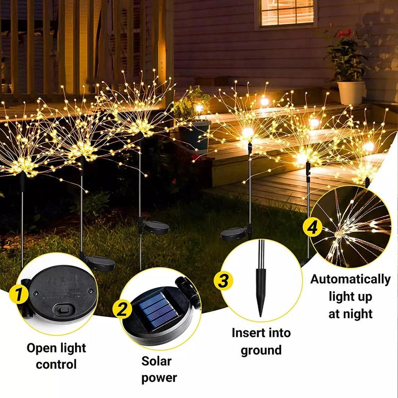 2PCS 120LED Solar Powered Firework Lamp Outdoor Stake Garden Decoration Lights 2