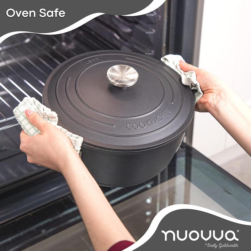 Non-Stick Aluminium Pot with Lid – Sturdy Deep Dutch Oven – Casserole Pot with Ergonomic Handles – 4L, 24cm Oven Safe Cooking Pot – by Nuovva 5