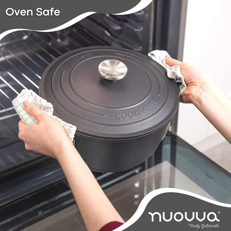Non-Stick Aluminium Pot with Lid – Sturdy Deep Dutch Oven – Casserole Pot with Ergonomic Handles – 4L, 24cm Oven Safe Cooking Pot – by Nuovva 5