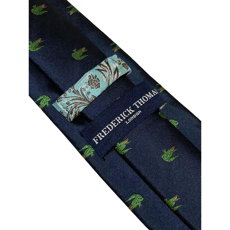 navy blue tie with alligator crocodile swamp embroidered design 3