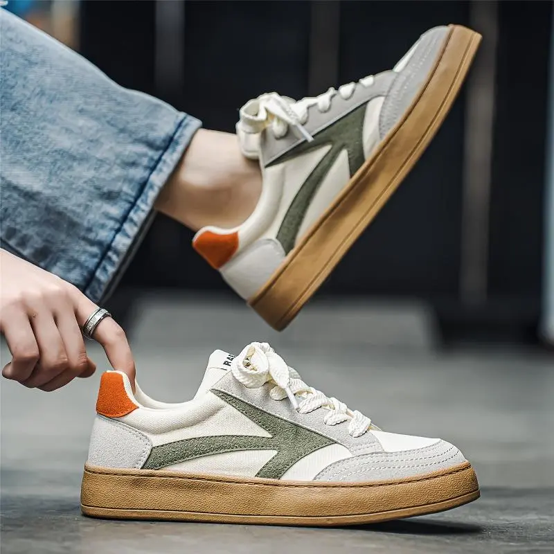Men's 2024 Vintage-Style Skateboarding Sneakers - Low Top Korean Trendy Sports Shoes, All-Season Canvas Upper, Rubber Sole & Insole, Lace-Up Round Toe for Everyday Casual Wear and Roller Skating 6