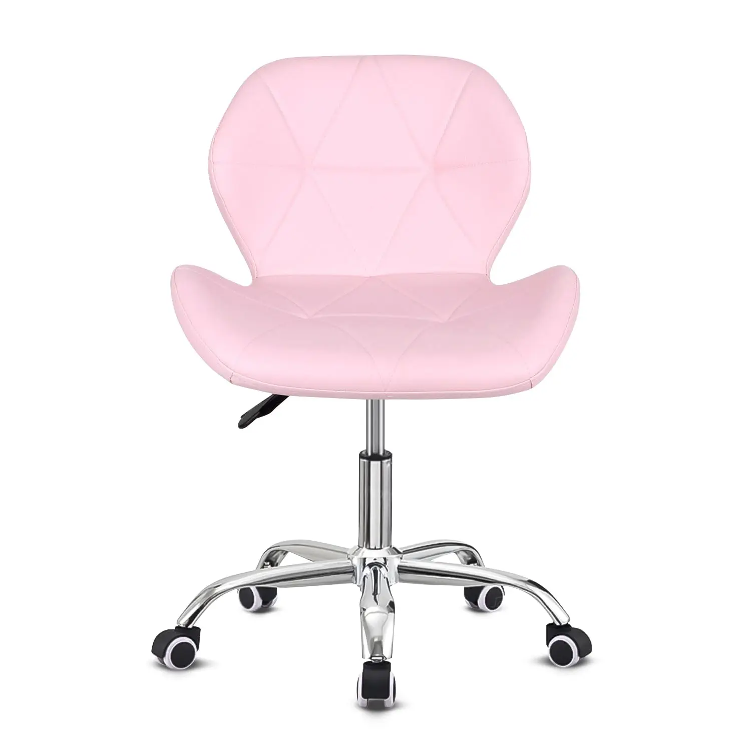 PU Modern Swivel Office Chair, Dressing Table Chair Height Adjustable Padded Armless Desk Chair, Makeup Vanity Chair with Wheels for Bedroom, Home Office