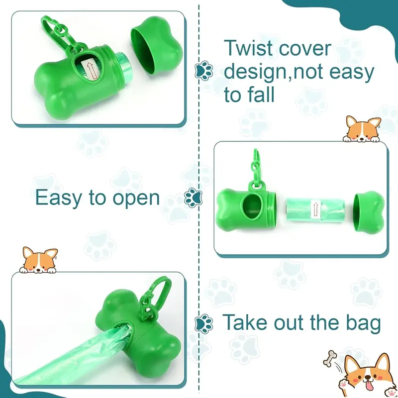 SGM 6 Pcs Dog Poop Bag Holder - Leak-Proof & Portable Dispenser for Pet Waste - Bone Shape, Vibrant Colors 1