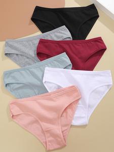 Women's Solid Color Panty, Korean Style Wear, 6pcs Soft Comfortable Breathable Minimalist Knicker for Daily Wear, Women's Underwear for All Seasons, Korean Streetwear, Womenswear, Casual Comfy Fabric Panty, Lady Basic Soft Comfy Brief