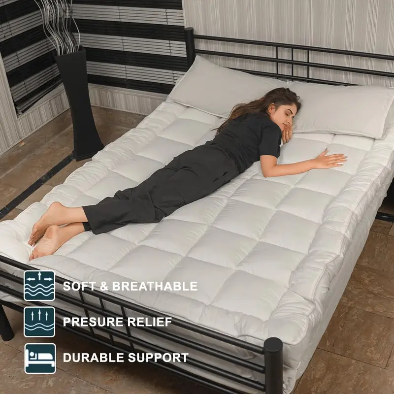 Premium Mattress Topper  4-Inch/10cm Extra Deep  Microfiber Hotel Quality Mattress Topper Super Soft and Fluffy Mattress Topper with Box Stitching for Enhanced Comfort 1