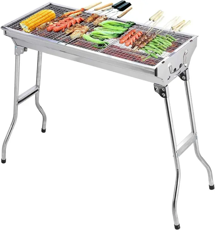 Portable Folding BBQ Charcoal Grill | Stainless Steel Barbecue | Camping & Garden Beach Foldable 4