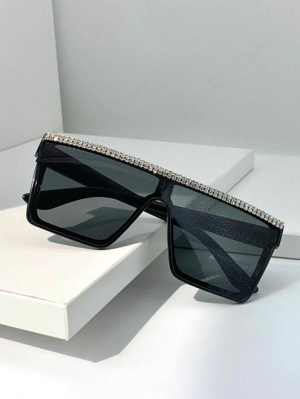1pc Women Fashion Square Rhinestone Decorated Y2K Style Eyeglasses Beach Accessories For Women Glasses Shades 1