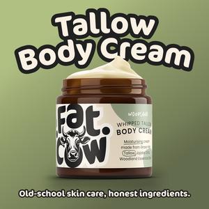 Fat Cow Skincare Whipped Tallow Body Cream. Grass-Fed Tallow & Jojoba Oil for Deep Nourishment and Soft, Comfortable Skin. Clean, Non-Toxic Moisturiser for All Skin Types