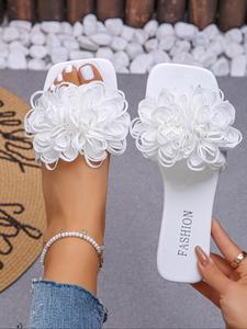Women's Fashionable Flower Decorated Slides, Casual Comfortable Flat Sandals for Beach, Non-slip Slippers for Indoor & Outdoor Wear, Walking Shoes