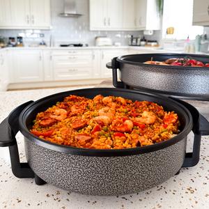 Quest 30cm Multi-Function Electric Cooker Pan with Lid / Adjustable Thermostatic Control / Non-Stick Aluminium / 30 x 30cm Surface / Detachable Power Cable For Serving