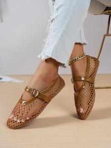 Women's Hollow Out Mesh Flat Sandals Round Toe Buckle Design Lightweight Fashion Shoes, Comfortable Summer Footwear for Daily Wear, Adjustable Strap Sandals, Breathable Sandals