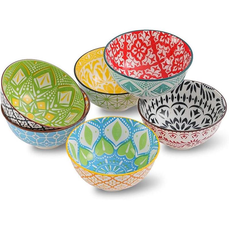 Porcelain Dessert Bowls Cereal bowl - Ceramic Bowl Set of 6 - Colorful Small Bowls for Ice Cream | Soup | Cereal | Rice | Snack | Side Dish | Condiment Microwave and Dishwasher Safe -4.75 Inch(10OZ) 0