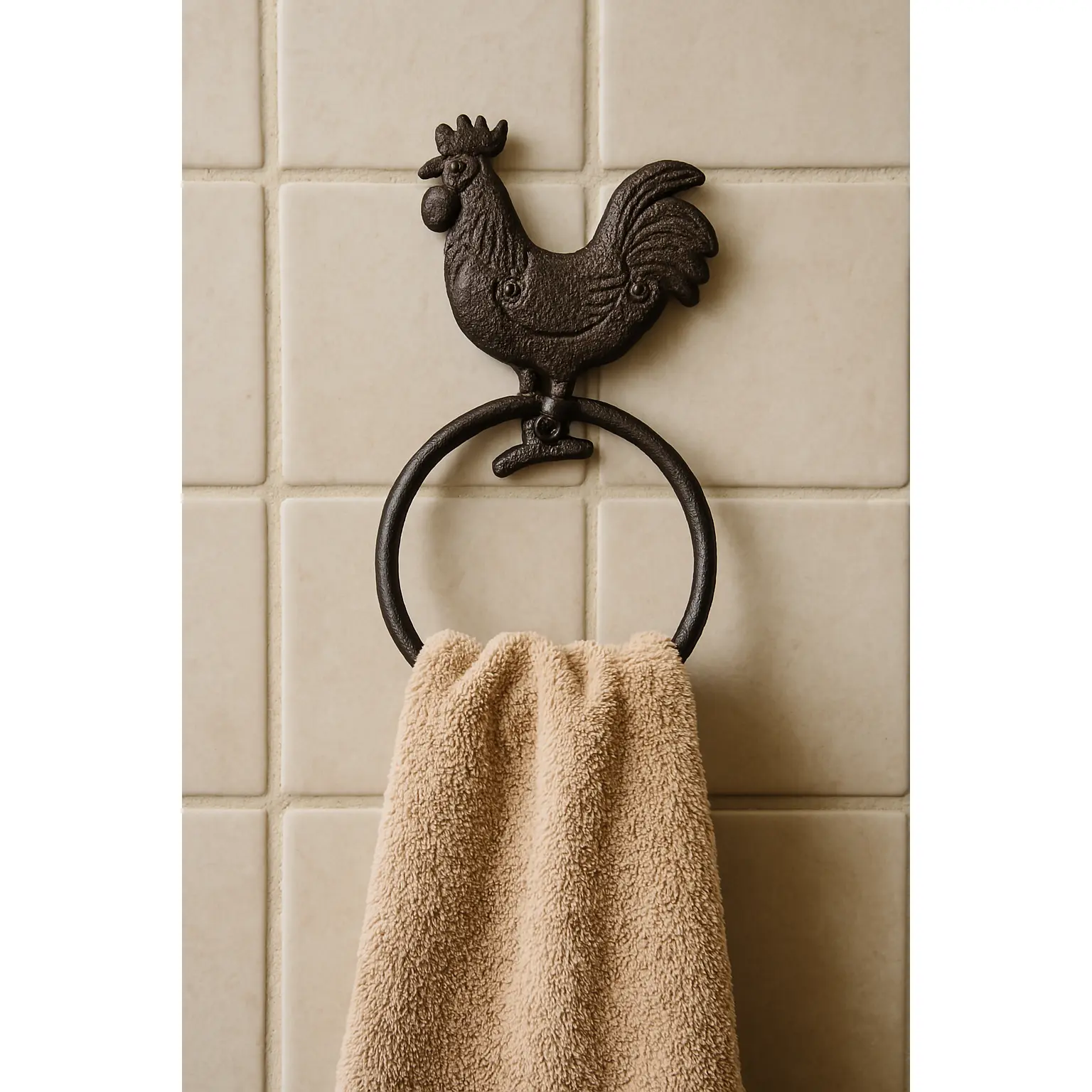 Cast Iron Rustic Towel Ring, Chicken