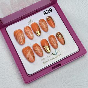 Hand-applied Jupiter gold foil color mixed nail art can be reused by press on nails press  nails short  press  nails