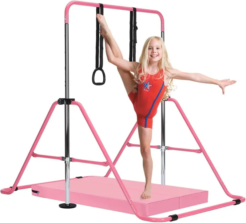Gymnastics Bar Adjustable Kids Gymnastics Equipment for Home Training Kip Bar with Non-Slip Base 5 Height Levels 31.5-51.2" Gym Bars for Children Easy Assembly Design 6