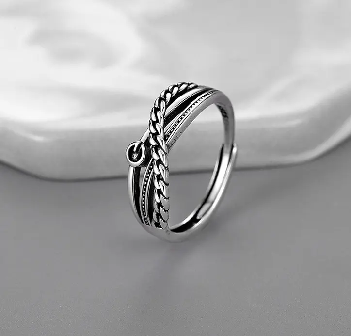 Random cool do old lines chain men's and women's rings single ring retro open ring personality trend imitation Thai silver ring 5