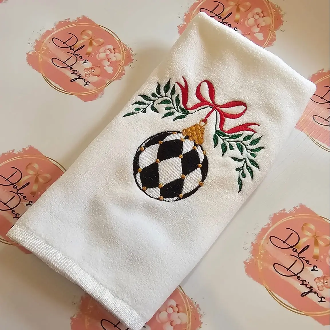 Mackenzie Check Christmas Bauble Tea Towel Personslised