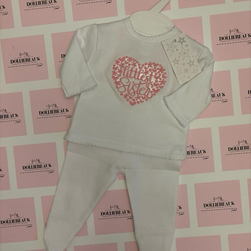 Littlest Sister Embroidery 2pc Set for Baby Girls 0-6 Months 1