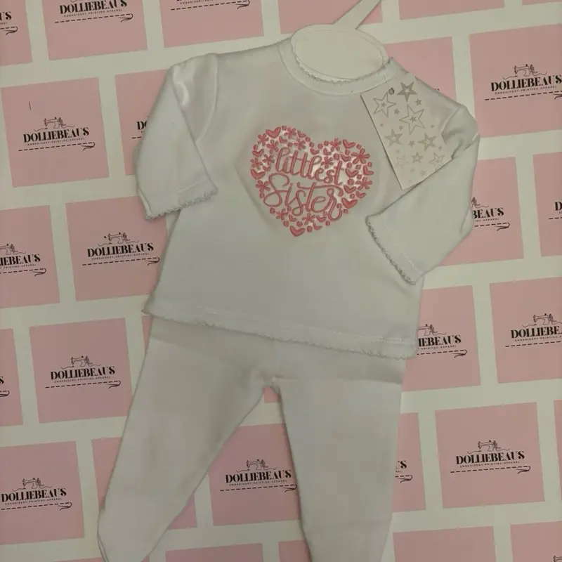 Littlest Sister Embroidery 2pc Set for Baby Girls 0-6 Months 1