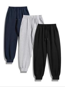 Men's Solid Color Ribbed Sweatpants, Casual Comfy Loose Fit Trousers for Summer, Men's Bottoms for Daily Wear