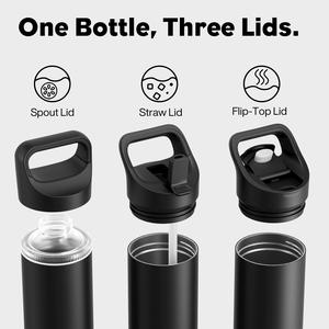 【THREE COVER WATER CUP】24/40OZ Portable Insulated Thermos With Straw, Stainless Steel Sports Water Cup Flask With 3 Lids, 24-Hour Cold Protection, Leak-Proof Flask Suitable For Car Cup Holders,Gift