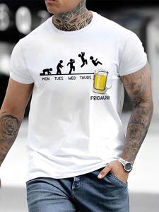 Men's Beer & Letter Print Round Neck Tee, Loose Casual Fashion Short Sleeve T-shirt for Summer, Men's Top for Daily Wear