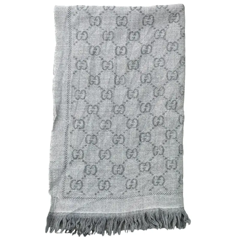 Pre-owned  Gucci  Women's Gg Jacquard Scarf Grey 4