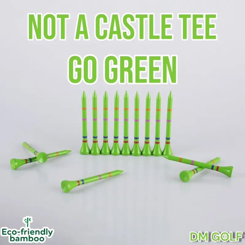 Go Green-Not A Castle Tee- Premium 70mm Bamboo Golf Tee With Orange, Pink, Blue & Red Castle Tee Height Indicators-50 Pack 1