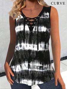 【Plus Size】 Tie Dye Print Tank Top, Casual Sleeveless Top for Summer, Women's Plus Clothing for Daily Wear