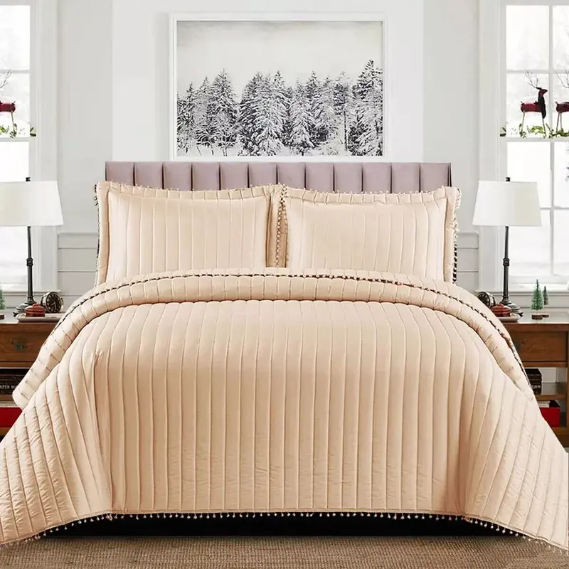 3 Piece Quilted Embossed Bedspread Bed Throw Single Double King Size Bedding Set 0