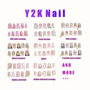 Delicate thing Handmade Y2K Style Nail Set, Includes Jelly Glue, Scrubbing Stick, Wood Rods, 4 Sizes XS-S-M-L, Perfect Gift for Women