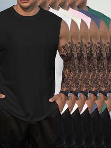 Men's Solid Color Round Neck Tank Top, Casual Loose Sleeveless Crew Neck Top for Summer, Breathable Men's Top for Daily Wear, Tshirt