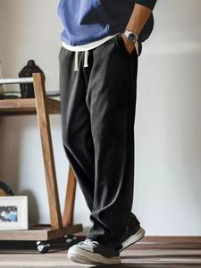 Men's Solid Drawstring Waist Corduroy Pants, Loose Casual Comfy Straight Leg Trousers for Fall & Winter, Men's Bottoms for Daily Wear