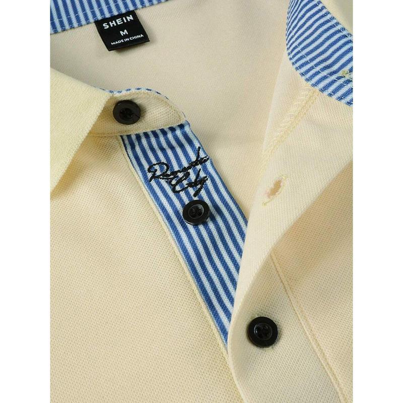 Manfinity Mode Men Letter Embroidery Detail Collar Polo Shirt, For Work Menswear Top Tropical Shortsleeve 2