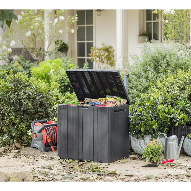 Keter City 113L Outdoor 96% recycled Small Balcony Garden Furniture Storage Box Grey Wood Panel Effect | Fade Free | All Weather Resistant | Safe and Secure | Zero Maintenance | 2 year Warranty 2