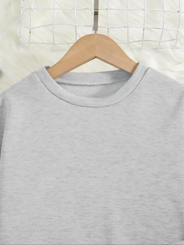 2025 new hot-selling girls' round neck short sweatshirt and loose waist pants set gift, dignified temperament back to school outfit, solid color long-sleeved top and wide-leg pants, unique 4